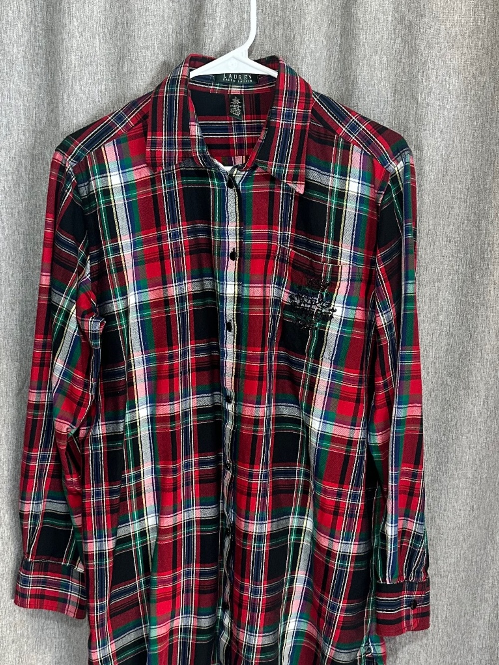 Lauren Ralph Lauren Red Tartan Plaid Button Down Sleep Shirt Pajama Top Large